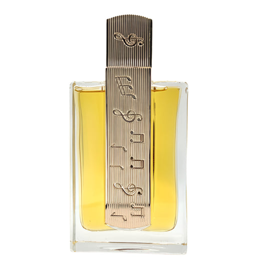 Lattafa Angham, gold musical notes on perfume bottle