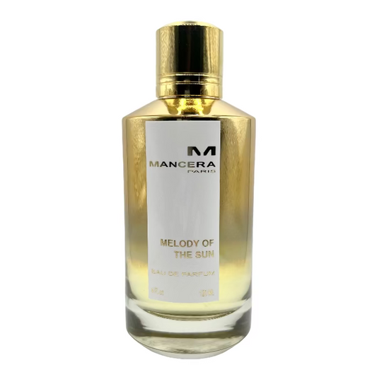 Mancera perfume bottle labeled 'Melody of the Sun' on a white background