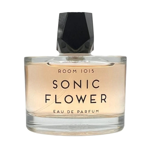 Perfume bottle labeled 'Sonic Flower' by Room 1015 