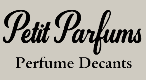 Text 'Petit Parfums Perfume Decants' on a beige background